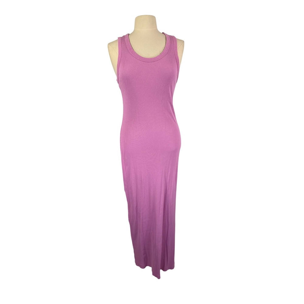 Universal Thread Ribbed Tank Maxi Dress Pink Sz L Sleeveless Slit Coastal Preppy